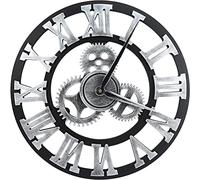 NTALJC Large Wall Clock Silent Non-Ticking Silver Roman Numerals Wooden Wall Clocks Industrial Gear Clocks for Living Room Office Bar Kitchen Study Clothing Store 30CM (58CM) Decoration