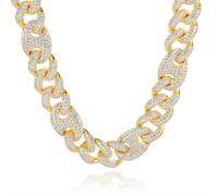 NTALJC Lien Hip Hop extra brillant pour les hommes, largeur 20 mm Big Iced Link chaîne de liaison, collier de liaison Miami épais solide, boîte de 16-24 pouces incluse