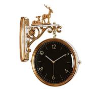 NTALJC Modern Wall Clock Double Sided, Deer Decor Hanging Watch Mute Movement Clock, 3D Rotating Bracket Clocks, Wall-Mounted Decorative Home Art Decor