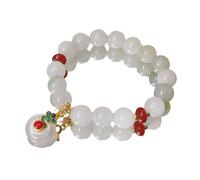 NTALJC , Natural White Jade Breded S, Green Depicious Cloud Peace Backle Pendant Bangles, Elastic Reiki Crystal Jewelry for Men Women Women