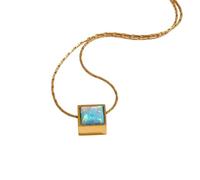 NTALJC NOUVEAU 2025 délicat en acier inoxydable carré naturel d'opale en pierre de pierre chaîne de pendentif élégant élégant en collier chic bijou avec pour vous accessoires cadeau créatif à la mode
