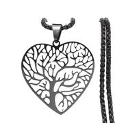 NTALJC Nouveau 2025 Gothic Heart Tree of Life Chain en acier inoxydable S Femmes Black Color Pendant Collier Long Femme Decoration Bijoux Accessoires commémoratifs TRENDY Best for Gift