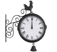NTALJC Outdoor Garden Wall Clock Vintage Double Sided Wall Clock Cockerel Metal Garden Indoor Outdoor Hanging Decoration