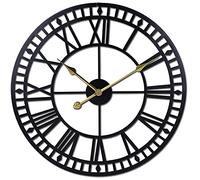 NTALJC Oversized Wall Clock Silent Non-Ticking Metal Roman Numerals Modern Decorative Wall Clock for Living Rooms, Offices, Bars, Hotels Wall Decoration for Living Room 60CM Gold Decoration