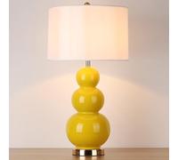 NTALJC Room Lights 25.5”Tall Modern Ceramic Table Lamp Yellow Small Beside with Cucurbit Shape and White Drum Fabric Shade Home Office Desk for Bedroom Living Nightstand Kids