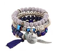 NTALJC S, cristal multi-couches Crystal Stone White Reiki perle S Blue Tassel Angel Wings Bijoux élastiques pour hommes femmes
