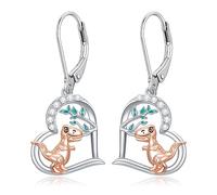 NTALJC Silver Butterfly Dragonfly Bumble Bee Bat Cat Bunny Axolotl Highland Cow Frog Sloth Snake Dragon Dinosaur Dangle Dangly Drop Charm Earrings Insect Jewellery Gifts for Women