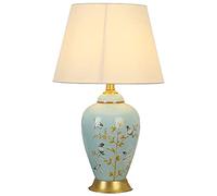 NTALJC table de table peinte au chevet de fleur et de chambre à oiseaux avec ombre de tissu au milieu du siècle Table de la céramique chinoise Lumière de Butt de bouton-poussoir Bureau de nuit bureau