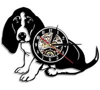 NTALJC Vinyl Record Horloge Basset Hound Chien Mural Horloge Animal Doggy Chiot Race en Vinyle Record 3D Suspension de Montres suspendues Gift de Conception Moderne pour l'amant de Chien