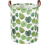 NTAOHAMPER Panier à linge rond vert, décoration de chambre d'enfant, panier à motif tropical, décoration de chambre Monstera, bac de rangement imperméable, panier cadeau (feuille)