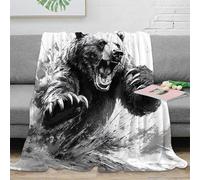 NTBSDVKDO 3D Imprimé Bear Roaring Couverture Moelleuse Microfibre Chaud Sauvage Animal Illustration Couverture Antistatique Lavable en Machine pour Familles Couples Enfants 40x50inch(100x130cm)