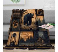 NTBSDVKDO 3D Imprimé Bear Wilderness Plaid Microfibre Infroissable Forest cabane Couverture de Lit Cadeau Mariage pour Nouveaux Couples 80×90inch(200x230cm)