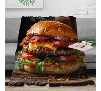 NTBSDVKDO 3D Imprimé Burger with Bacon Couverture Polaire Microfibre Literie Cheesy Gourmet Jeté de Lit Cadeau Pâques pour Enfants Famille 40x50inch(100x130cm)