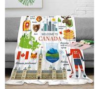 NTBSDVKDO 3D Imprimé Canada Landmarks Plaid de Salon Microfibre Toutes Saisons Flat Design Travel Icon Couverture Lavable en Machine pour Jeunes Salariés Colocataires 40x50inch(100x130cm)