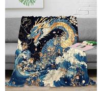 NTBSDVKDO 3D Imprimé Dragon amidst Waves Couverture Moelleuse Microfibre Japanese Art Jeté de Canapé Cadeau pour Voyageurs Campeurs Aventuriers 40x50inch(100x130cm)