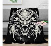 NTBSDVKDO 3D Imprimé Dragon Skull Couverture de Lit Microfibre Literie Douce Noir White Tattoo Jeté de Canapé Infroissable Antistatique pour Propriétaires Locataires Familles 50x60inch(127x152cm)