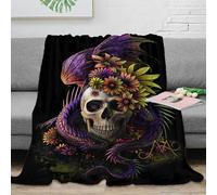 NTBSDVKDO 3D Imprimé Dragon Skull Fleurs Jeté de Canapé Microfibre Literie Fantastique Art Design Couverture Toutes Saisons pour Jeunes Adultes Locataires 80×90inch(200x230cm)