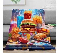 NTBSDVKDO 3D Imprimé Fast Food Feast Couverture Microfibre Literie Douce Chaude Vif Dessin animé Plaid Confortable Légère pour Étudiants Colocataires Jeunes Adultes 60x80inch(150x200cm)