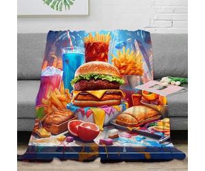 NTBSDVKDO 3D Imprimé Fast Food Feast Couverture Microfibre Literie Douce Chaude Vif Dessin animé Plaid Confortable Légère pour Étudiants Colocataires Jeunes Adultes 60x80inch(150x200cm)