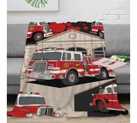NTBSDVKDO 3D Imprimé Fire Trucks scène Plaid de Voyage Microfibre Dessin animé Fire Station Couverture de Lit Respirante Toutes Saisons pour Adultes Enfants Couples 80×90inch(200x230cm)