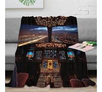NTBSDVKDO 3D Imprimé Flight Cockpit Jeté de Lit Microfibre Chaud Aviation Simulation Couverture Antistatique Cadeau Emménagement pour Locataires Propriétaires 60x80inch(150x200cm)