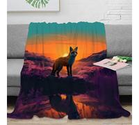 NTBSDVKDO 3D Imprimé Fox at Sunset Plaid Microfibre Antistatique Literie Wildlife Landscape Art Couverture de Lit Respirante Légère pour Locataires Couples Jeunes 60x80inch(150x200cm)