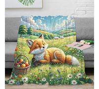 NTBSDVKDO 3D Imprimé Fox in Field Couverture Moelleuse Microfibre Literie Mignon Animal Illustration Couverture Cadeau Mariage pour Nouveaux Couples 50x60inch(127x152cm)