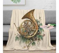 NTBSDVKDO 3D Imprimé French Horn Couverture Polaire Microfibre Literie Vintage Musical Art Couverture Légère Lavable en Machine pour Foyers Jeunes Invités 50x60inch(127x152cm)