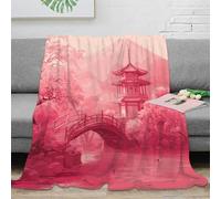 NTBSDVKDO 3D Imprimé Japanese Jardin Plaid de Voyage Microfibre Compact Traditionnel Architecture Jeté de Canapé Infroissable pour Étudiants Jeunes Voyageurs 60x80inch(150x200cm)