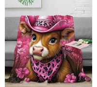 NTBSDVKDO 3D Imprimé Mignon Cow Wearing Hat Couverture Microfibre Inaltérable Rose Floral Cowboy Plaid Chaud Cadeau Emménagement pour Nouveaux Propriétaires 70×80inch(180x200cm)