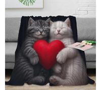 NTBSDVKDO 3D Imprimé Mignon Kittens Hugging Couverture Moelleuse Microfibre Literie Heart Shaped Love Couverture Cadeau Mariage pour Nouveaux Couples 40x50inch(100x130cm)