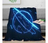 NTBSDVKDO 3D Imprimé néon Planet Plaid Microfibre Moelleux Chaud sci FI Espace Design Couverture de Lit Cadeau Emménagement pour Nouveaux Propriétaires Couples 40x50inch(100x130cm)