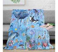 NTBSDVKDO 3D Imprimé Ocean Life Art Jeté de Canapé Microfibre Doux Aquarelle Sea Creatures Couverture Polaire Anti-Bouloche pour Jeunes Gammers Colocataires 70×80inch(180x200cm)
