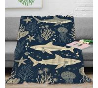 NTBSDVKDO 3D Imprimé Ocean Life Motif Plaid Microfibre Infroissable Literie Nautical Sea Design Couverture de Lit Douce Chaude pour Adultes Enfants Couples 40x50inch(100x130cm)