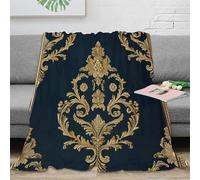 NTBSDVKDO 3D Imprimé OrnateWallDecal Jeté de Lit Microfibre Chaud BaroqueStyleGold Plaid de Salon Légère pour Jeunes Salariés Colocataires 40x50inch(100x130cm)
