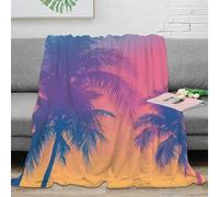 NTBSDVKDO 3D Imprimé PalmTreeSunset Couverture Moelleuse Microfibre Literie TropicalVibrantStyle Couverture Lavable en Machine pour Étudiants Jeunes Adultes 60x80inch(150x200cm)