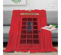 NTBSDVKDO 3D Imprimé Red Phone Box Couverture de Lit Microfibre Chaude Vintage British Design Jeté de Salon Infroissable Inaltérable pour Couples Foyers Jeunes 50x60inch(127x152cm)