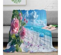 NTBSDVKDO 3D Imprimé Rose Roses Beach Couverture Microfibre Inaltérable Literie Tropical Paradise Plaid Doux Respirant Toutes Saisons pour Propriétaires Locataires Familles 40x50inch(100x130cm)