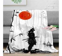 NTBSDVKDO 3D Imprimé Samurai Warrior Plaid Microfibre Légère Literie Japanese Ink Painting Couverture de Lit Chaude Anti-Bouloche pour Adultes Enfants Couples 40x50inch(100x130cm)