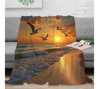 NTBSDVKDO 3D Imprimé Seagulls Flying Plaid de Voyage Microfibre Compact Sunset Beach scène Jeté de Canapé Inaltérable pour Étudiants Jeunes Voyageurs 70×80inch(180x200cm)