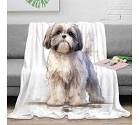 NTBSDVKDO 3D Imprimé ShihTzuDog Couverture Moelleuse Microfibre WatercolorArtStyle Couverture Cadeau Emménagement pour Couples 50x60inch(127x152cm)