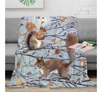 NTBSDVKDO 3D Imprimé Squirrel in Autumn Couverture de Lit Microfibre Chaude Literie Nature Illustration Jeté de Canapé Doux Inaltérable pour Familles Enfants Foyers 80×90inch(200x230cm)