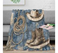 NTBSDVKDO 3D Imprimé Western Hat Jeté de Canapé Microfibre Doux Rustic Cowboy Couverture Polaire Anti-Bouloche pour Jeunes Gammers Colocataires 80×90inch(200x230cm)
