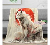 NTBSDVKDO 3D Imprimé Wolf with Red Eyes Plaid de Salon Microfibre Doux Japanese Art Jeté de Lit Anti-Bouloche pour Colocataires Jeunes Gammers 50x60inch(127x152cm)