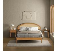 NTC Gem Cadre de lit en Bois avec tête de lit et rotin Naturel, Fondation en Bois de chêne Massif/Bois d'hévéa avec Lattes silencieuses, capacité de 453,6 kg, Montage sans Effort (Canne Naturelle