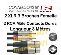 NTC3CMXFR Rean By Neutrik CABLE 2 RCA Mâle 2 XLR Femelle Long 3 Métres