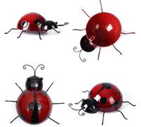 Ntcl 4 Pcs Décoration Jardin Coccinelle Sculpture Murale Scarabée Métal Clôture Jardin À L'Intérieur Déco Balcon Rouille Insectes Décorations Maison Murale 3D Décor Clôtures D'Insectes Rouge