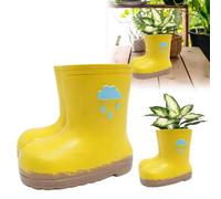 NTf339 Pot de fleurs en résine en forme de bottes de pluie mignon avec trous pour intérieur et extérieur Jaune 10,5 x 9,8 cm