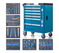 NTG Chariot à Outils + Outils + 7 tiroirs, 247 pièces, verrouillable, Dont 6 avec Outils, avec Inserts Souples en Aspect Carbone, tiroirs remplis, servante d'atelier, boîte à Outils
