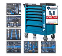 NTG Chariot à outils + outils + 7 tiroirs | 252 pièces | Verrouillable | dont 6 avec outils | Avec incrustations souples en aspect carbone | Tiroirs remplis | Servante d'atelier Boîte à outils
